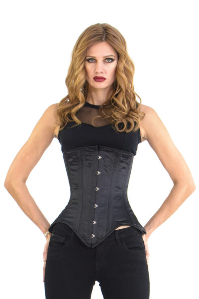 Dana Black Satin Underbust Steel Boned Corset Glamorous Corset