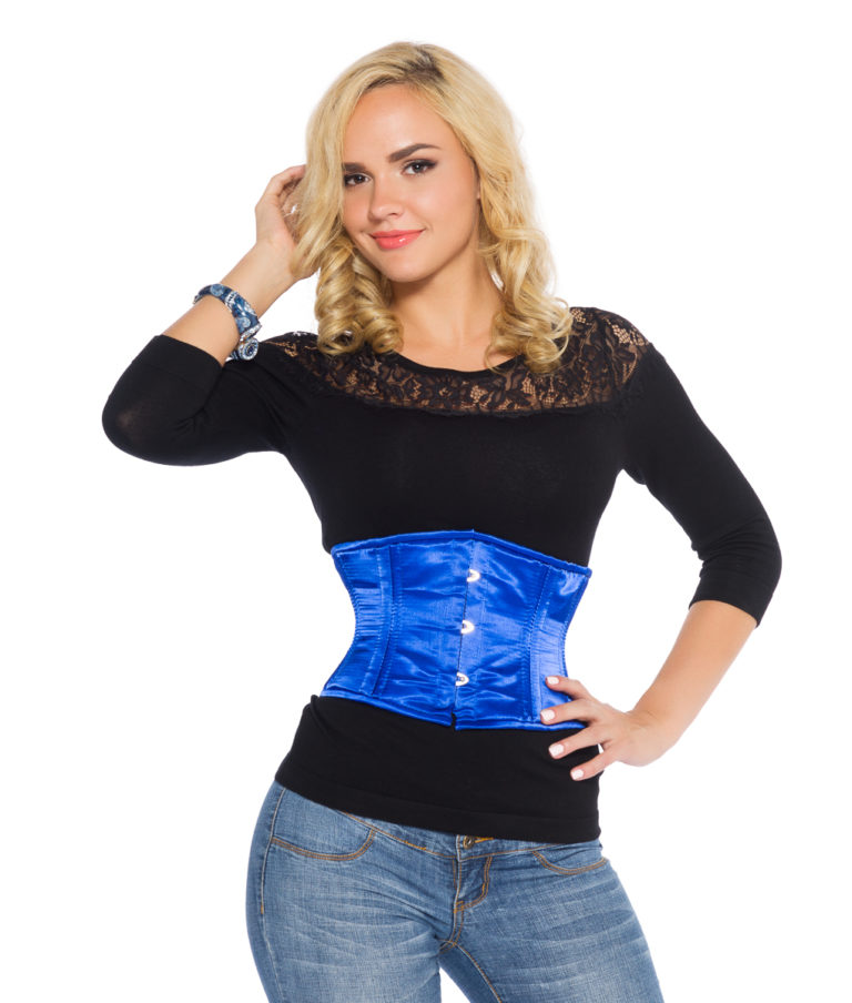 Bella Blue Satin Underbust Steel Boned Corset Glamorous Corset 0946