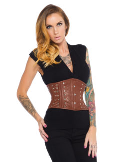 Bella Brown Leather Corset with Studs