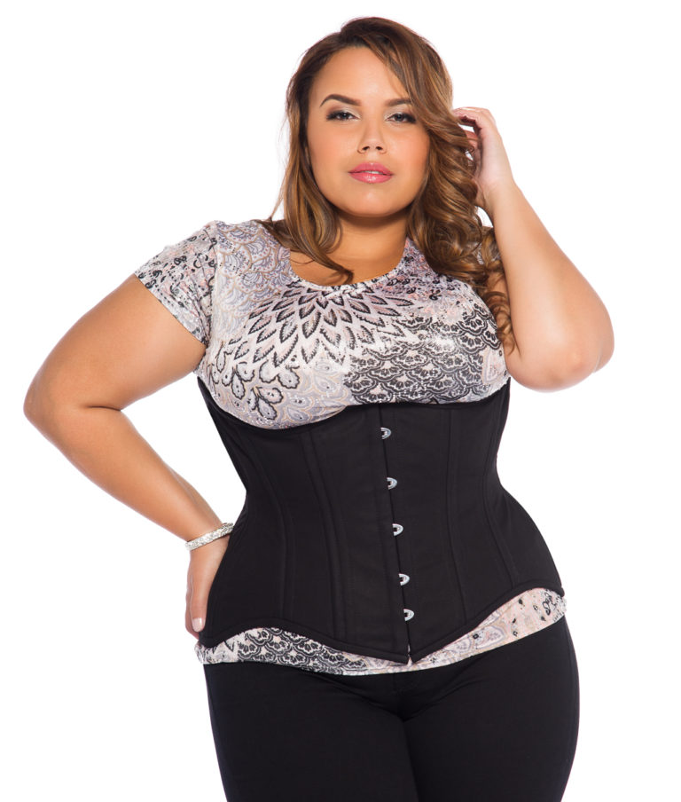 Jolie Black Cotton Plus Size Underbust Steel Boned Corset | Glamorous ...