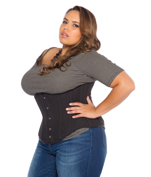 Lara Black Cotton Plus Size Underbust Steel Boned Corset | Glamorous Corset